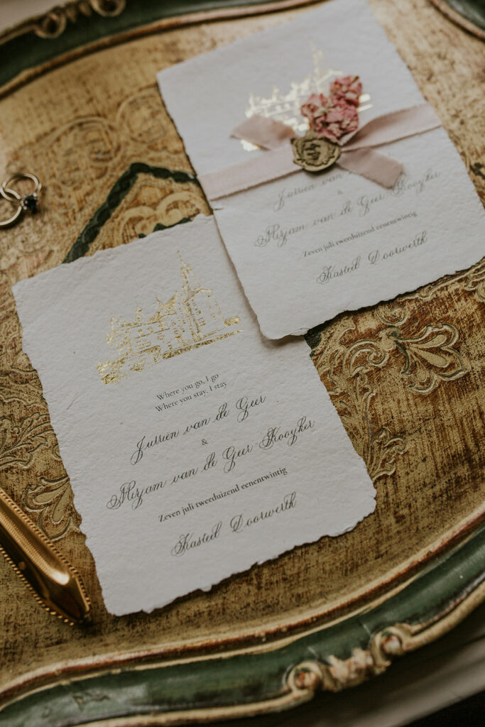 romantische trouwkaart moderne kalligrafie handgeschept papier